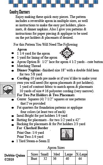 supply list for Country Charmers apron pattern